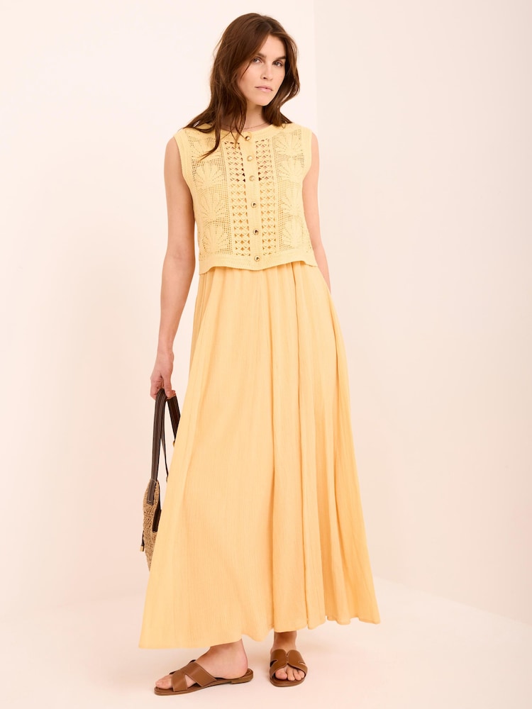 Mint Velvet Yellow Cotton Blend Crochet Midi Dress - Image 2 of 8
