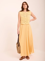 Mint Velvet Yellow Cotton Blend Crochet Midi Dress - Image 4 of 8