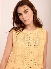 Mint Velvet Yellow Cotton Blend Crochet Midi Dress - Image 6 of 8