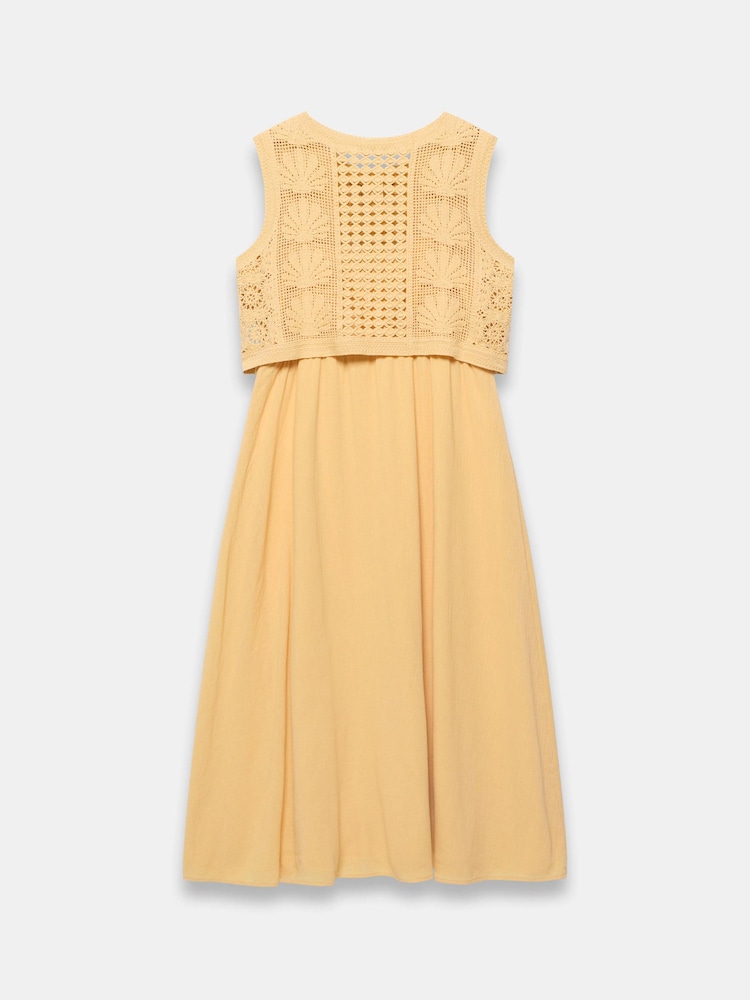 Mint Velvet Yellow Cotton Blend Crochet Midi Dress - Image 8 of 8