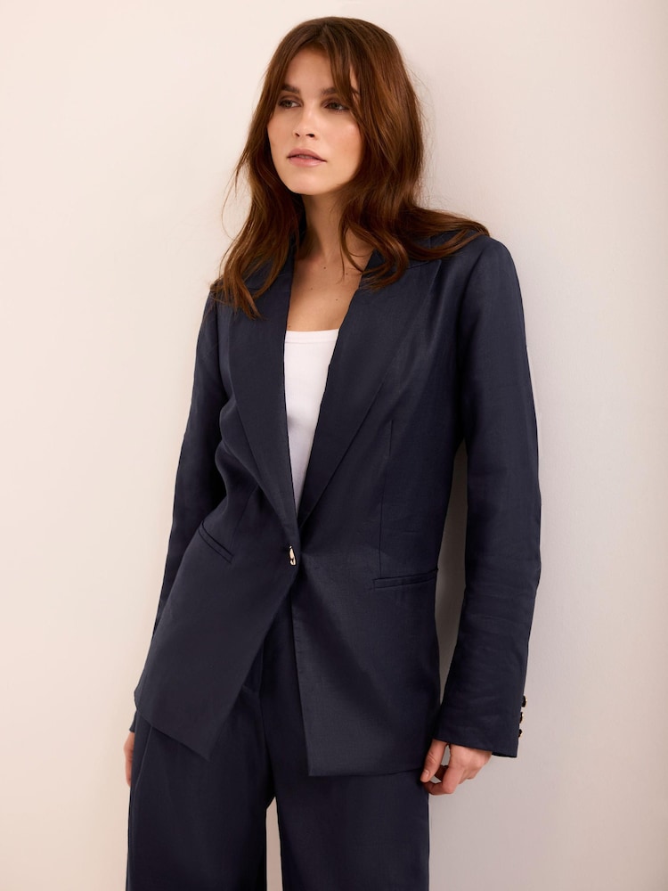Mint Velvet Blue Linen Single Breasted Blazer - Image 1 of 8 Mint Velvet Blue Linen Single Breasted Blazer - Image 1 of 8