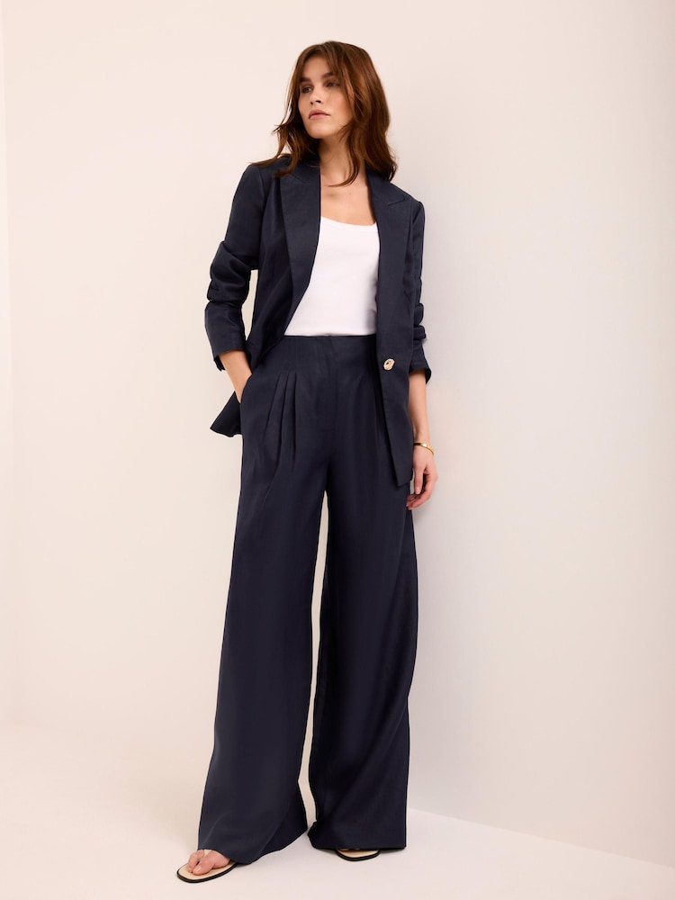 Mint Velvet Blue Linen Single Breasted Blazer - Image 2 of 8 Mint Velvet Blue Linen Single Breasted Blazer - Image 2 of 8
