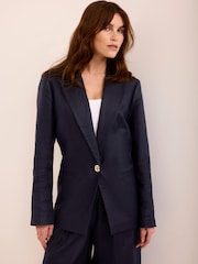 Mint Velvet Blue Linen Single Breasted Blazer - Image 3 of 8