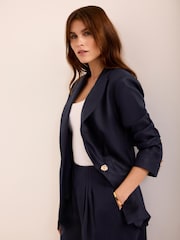 Mint Velvet Blue Linen Single Breasted Blazer - Image 4 of 8