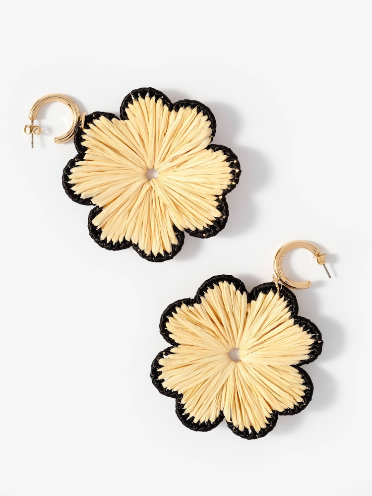 Mint Velvet Natural Raffia Flower Drop Earrings - Image 2 of 3 Mint Velvet Natural Raffia Flower Drop Earrings - Image 2 of 3