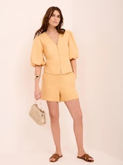 Mint Velvet Yellow Linen Puff Sleeve Top - Image 3 of 7