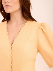 Mint Velvet Yellow Linen Puff Sleeve Top - Image 4 of 7
