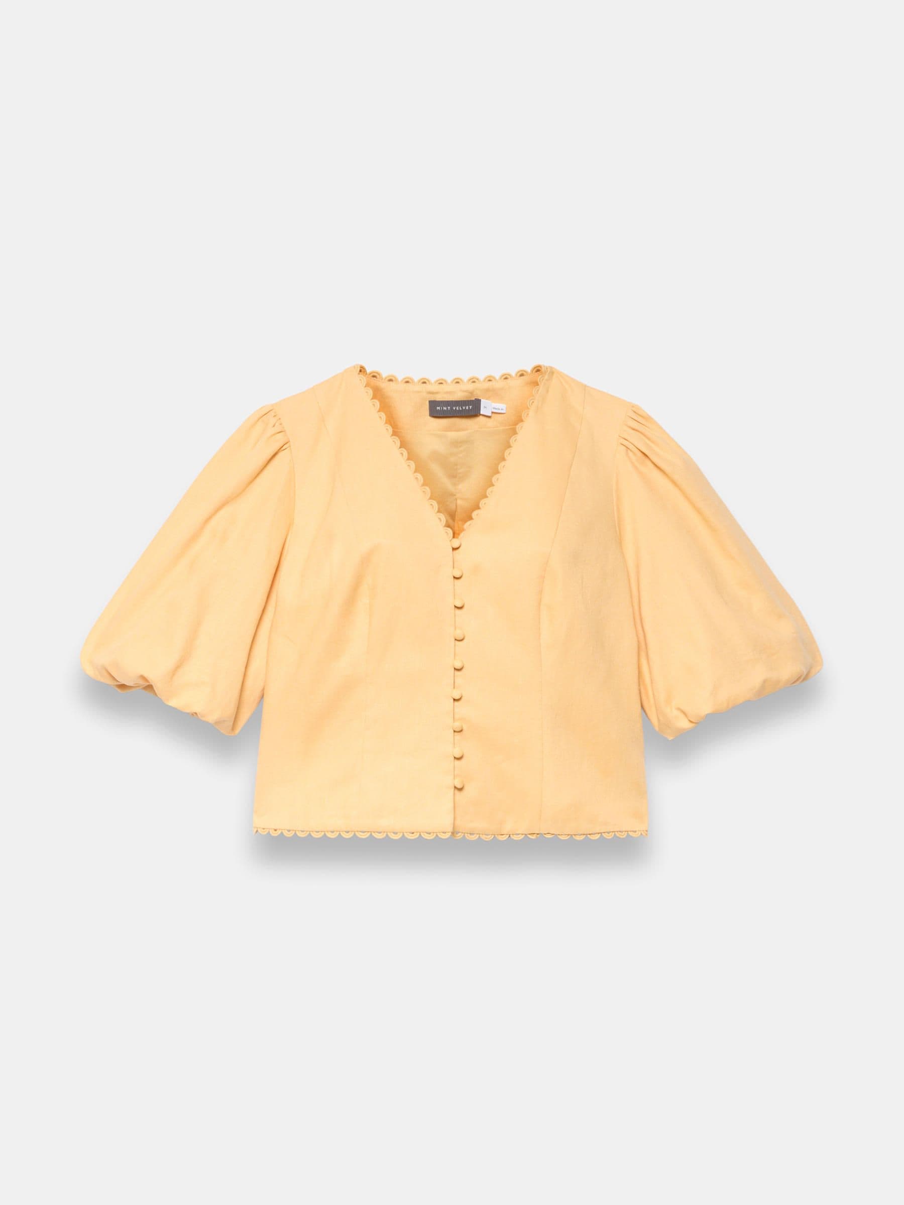 Buy Mint Velvet Yellow Linen Puff Sleeve Top from the Next UK