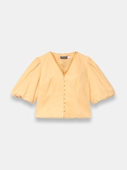Mint Velvet Yellow Linen Puff Sleeve Top - Image 6 of 7