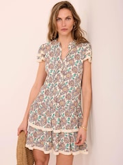Mint Velvet Cream Floral Print Mini Dress - Image 4 of 7