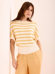 黃色 - Mint Velvet Striped Cotton Blend Top - 圖片 3/8