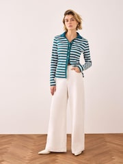 Mint Velvet Green Cotton Blend Striped Polo Shirt - Image 3 of 7