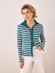 Mint Velvet Green Cotton Blend Striped Polo Shirt - Image 4 of 7