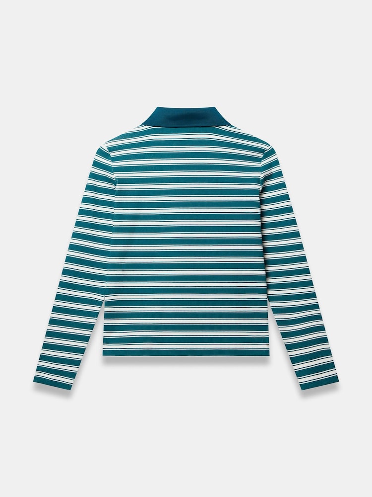 Mint Velvet Green Cotton Blend Striped Polo Shirt - Image 7 of 7