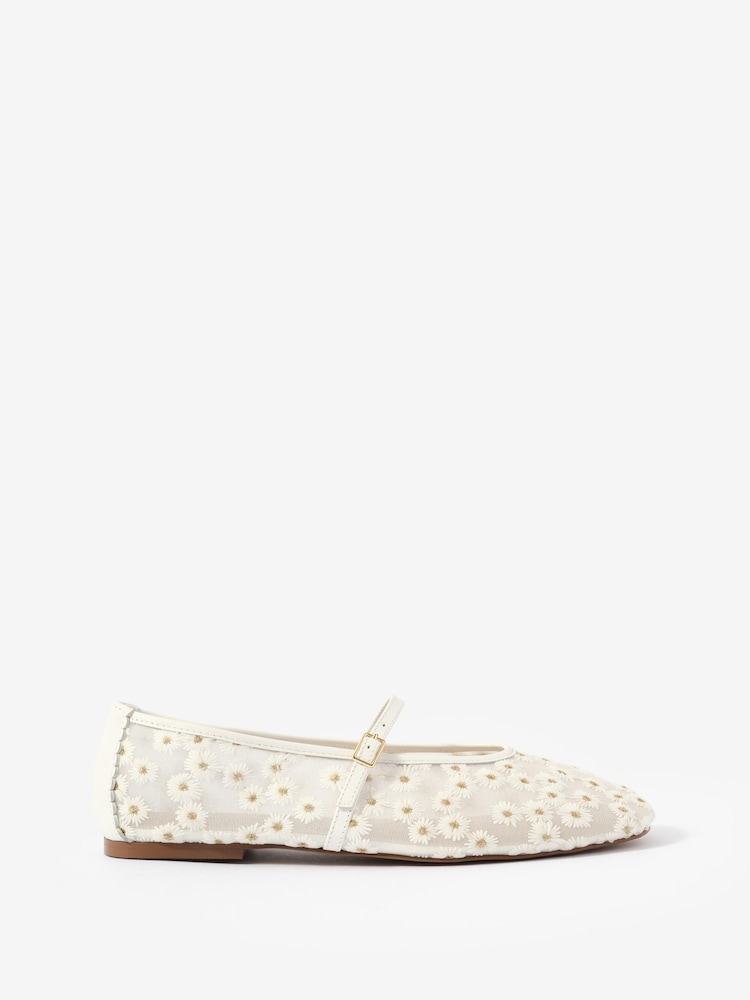 Mint Velvet Cream Flora Mesh Ballet Flats - Image 2 of 4