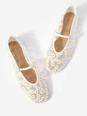 Mint Velvet Cream Flora Mesh Ballet Flats - Image 3 of 4