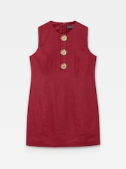 أحمر - Mint Velvet Linen Statement Button Mini Dress - Image 6 of 7