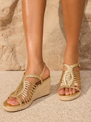 Mint Velvet Gold Lizzy Espadrille Wedges - Image 1 of 5