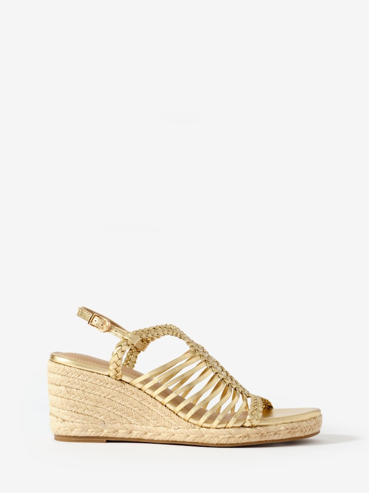 Mint Velvet Gold Lizzy Espadrille Wedges - Image 2 of 5 Mint Velvet Gold Lizzy Espadrille Wedges - Image 2 of 5