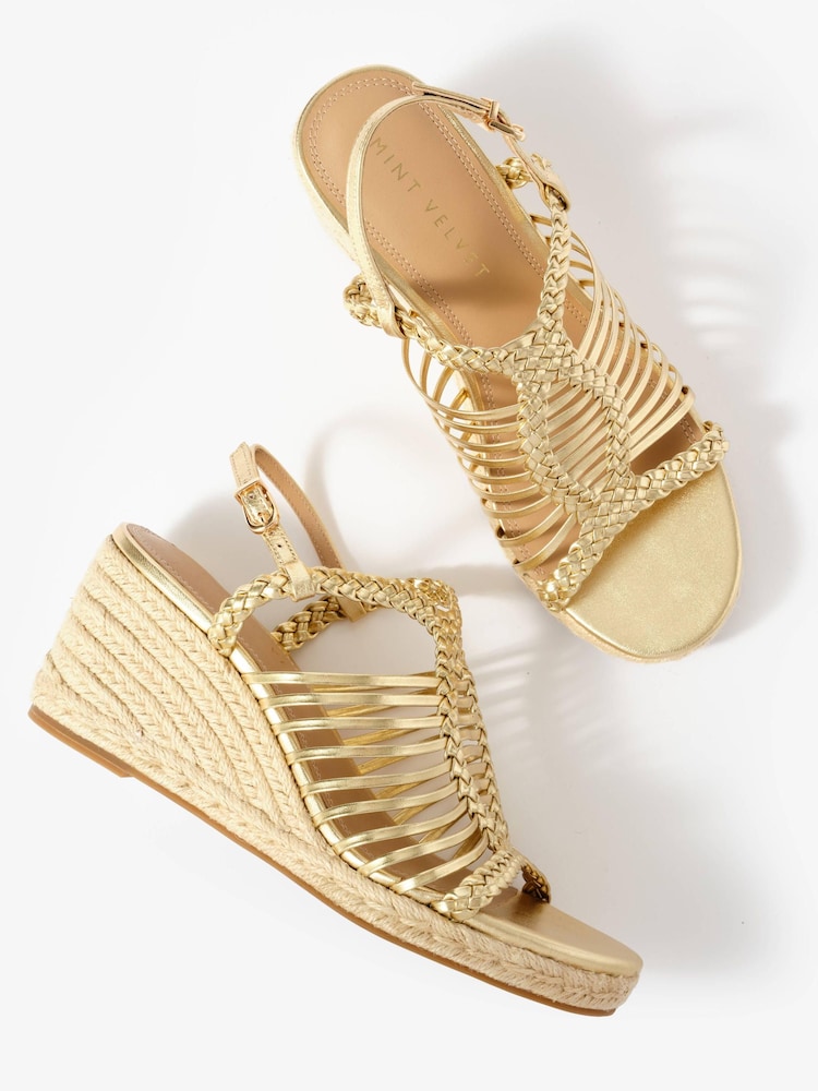 Mint Velvet Gold Lizzy Espadrille Wedges - Image 5 of 5 Mint Velvet Gold Lizzy Espadrille Wedges - Image 5 of 5