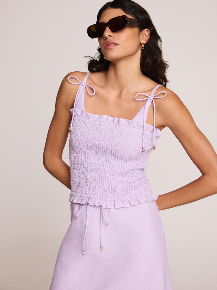 Mint Velvet Purple Linen Shirred Top - Image 2 of 8 Mint Velvet Purple Linen Shirred Top - Image 2 of 8