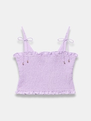 Mint Velvet Purple Linen Shirred Top - Image 7 of 8