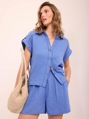 Mint Velvet Blue Cotton Shirt And Shorts Set - Image 1 of 8