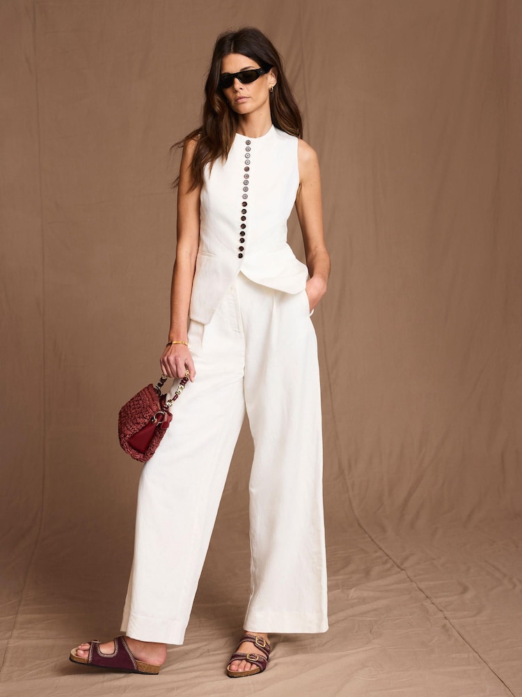 Mint Velvet Cream Wide Leg Trousers - Image 1 of 8