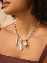 Mint Velvet Silver Tone Shell Statement Charm Necklace - Image 5 of 5