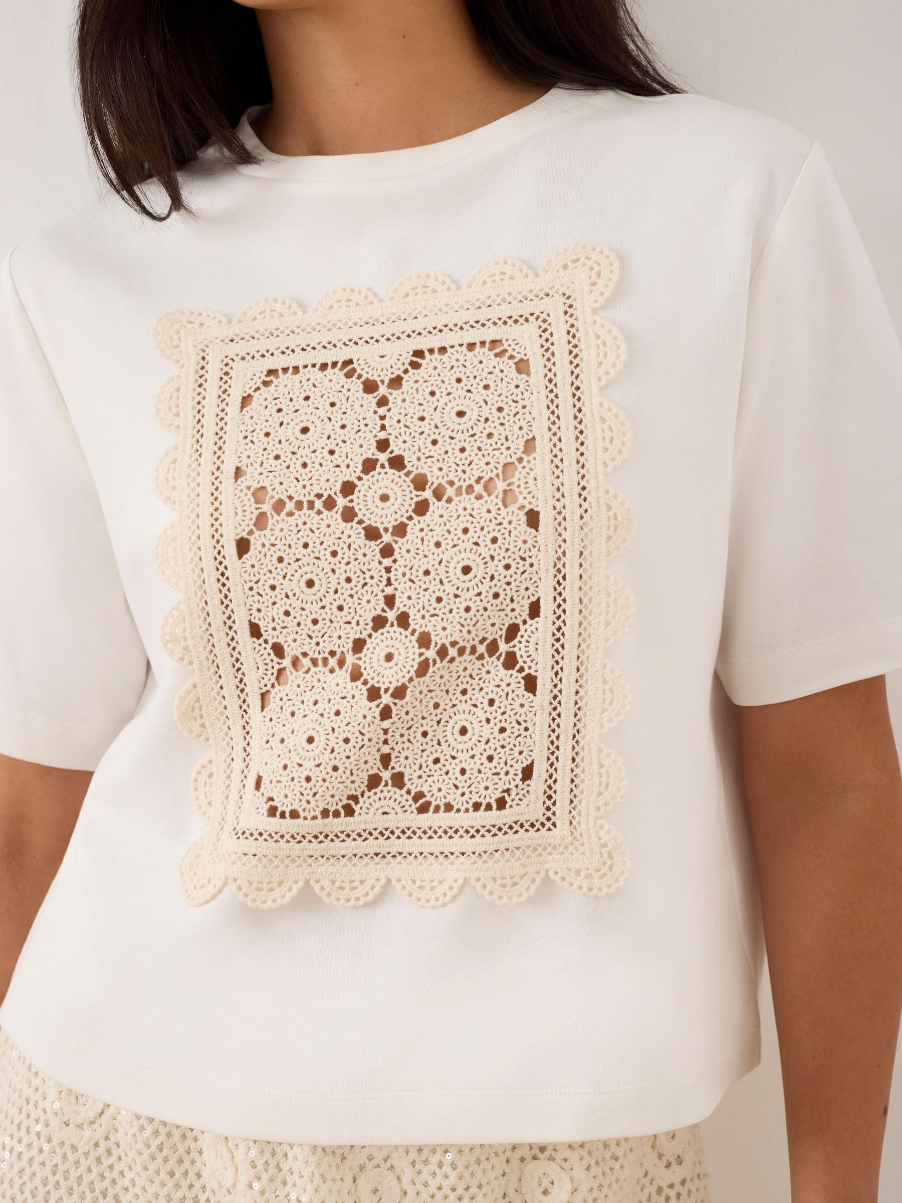 Buy Mint Velvet White Crochet Panel T-Shirt from Next USA
