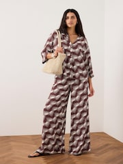 Mint Velvet Red Graphic Print Wide Trousers - Image 1 of 8