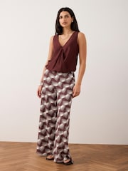 Mint Velvet Red Graphic Print Wide Trousers - Image 6 of 8