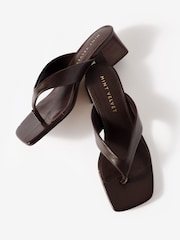 Mint Velvet Brown Millie Leather Block Flip Flop Heels - Image 5 of 6