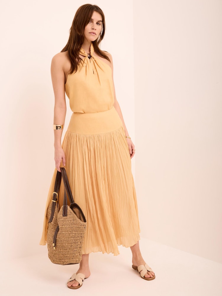 Mint Velvet Yellow Waist Crinkle Midi Skirt - Image 2 of 8