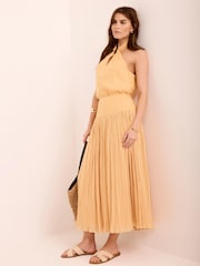Mint Velvet Yellow Waist Crinkle Midi Skirt - Image 5 of 8