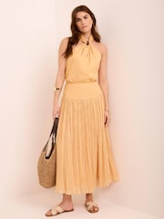 Mint Velvet Yellow Waist Crinkle Midi Skirt - Image 6 of 8