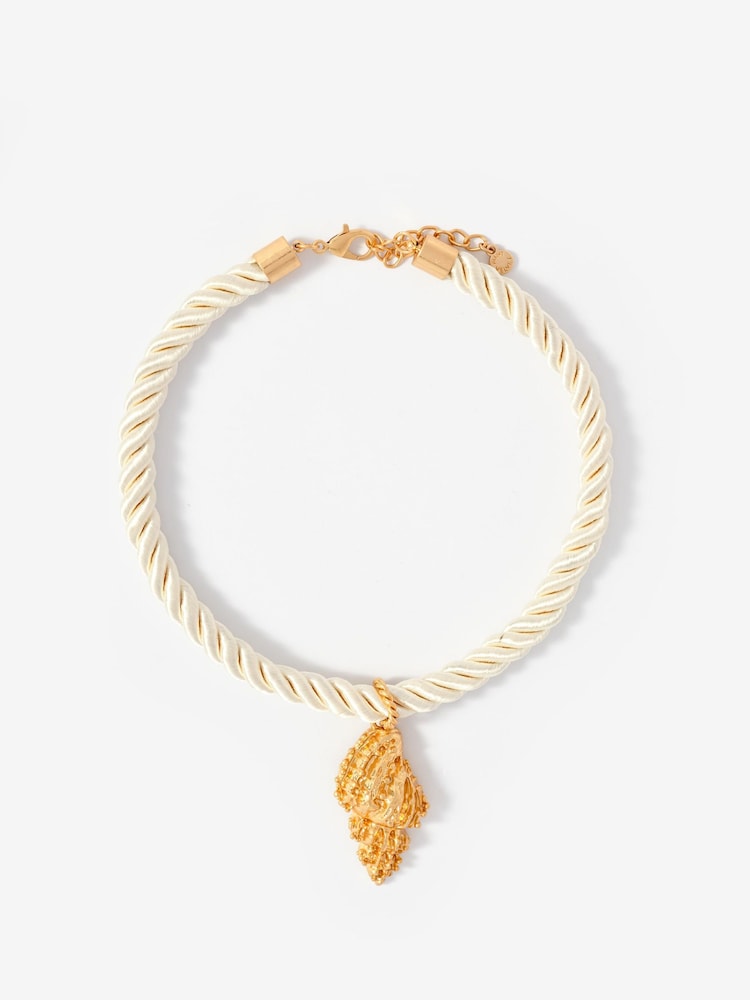 Mint Velvet Gold Tone Statement Shell Rope Necklace - Image 1 of 4 Mint Velvet Gold Tone Statement Shell Rope Necklace - Image 1 of 4