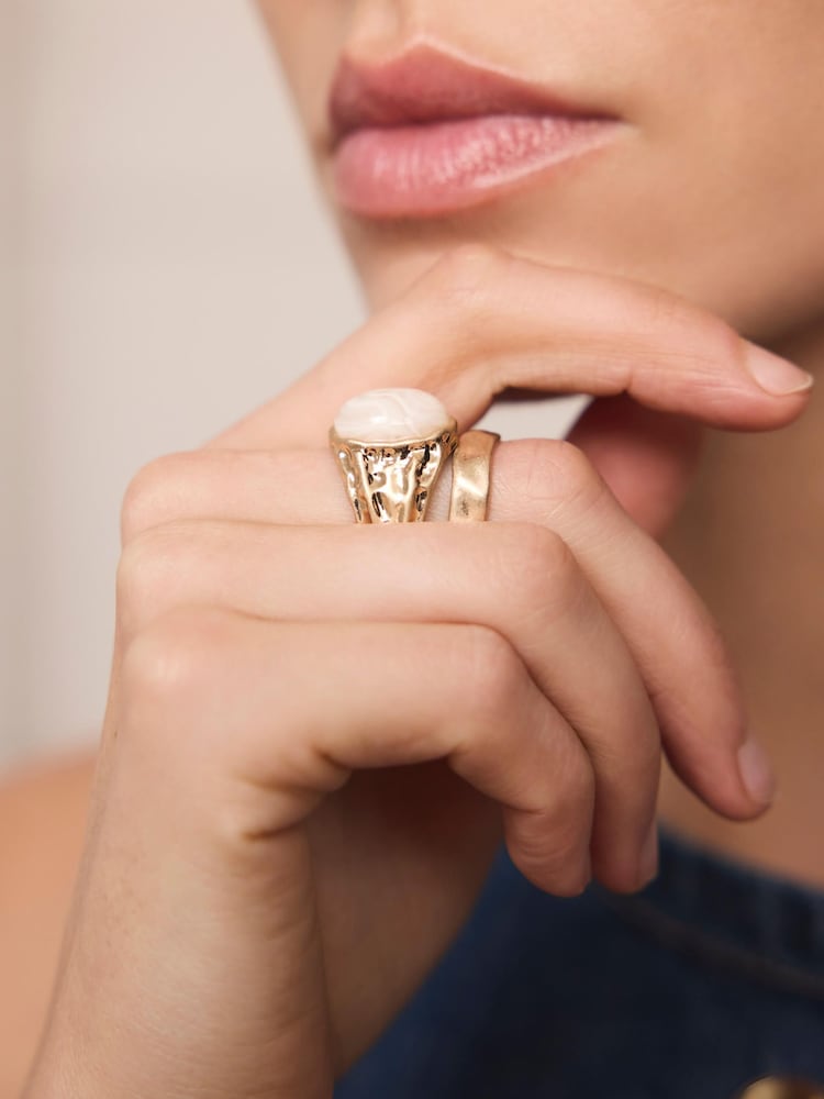 Mint Velvet Gold Tone Hammered Rings 2 Pack - Image 1 of 4