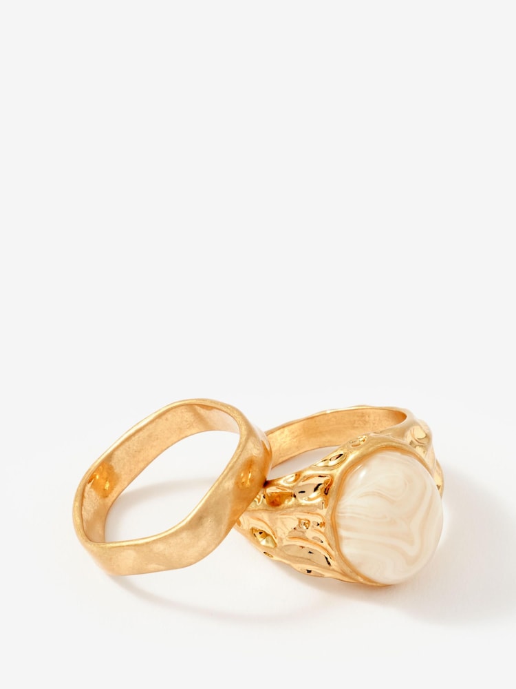 Mint Velvet Gold Tone Hammered Rings 2 Pack - Image 2 of 4