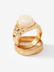Mint Velvet Gold Tone Hammered Rings 2 Pack - Image 4 of 4