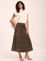 Mint Velvet Green Suede Midi Skirt - Image 1 of 8