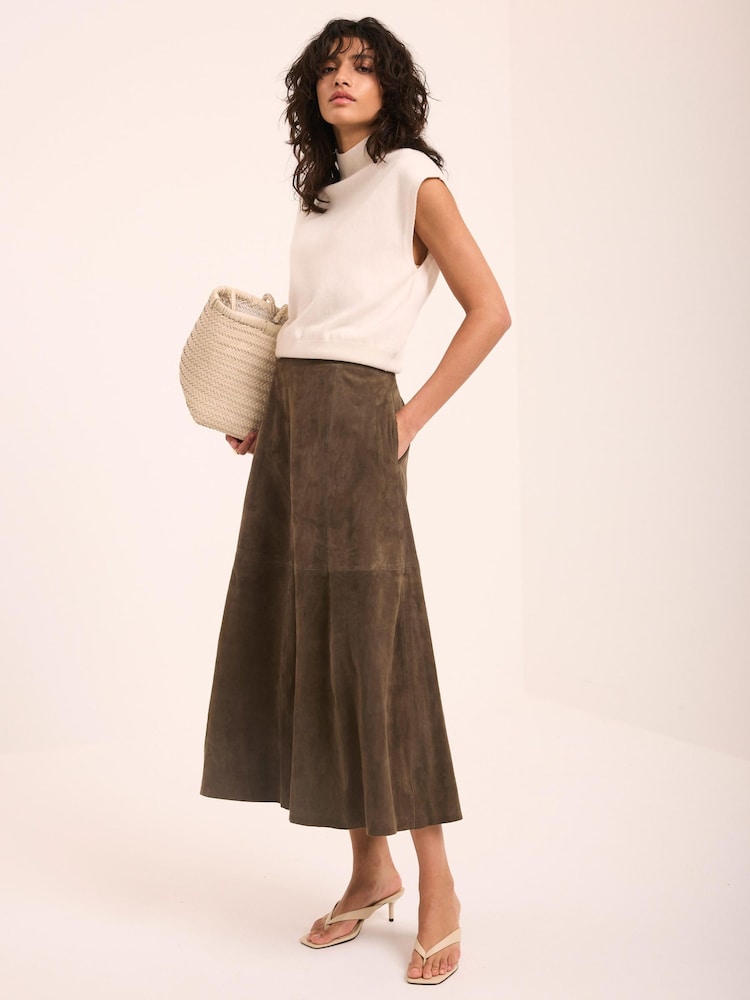 Mint Velvet Green Suede Midi Skirt - Image 2 of 8 Mint Velvet Green Suede Midi Skirt - Image 2 of 8