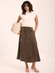 Mint Velvet Green Suede Midi Skirt - Image 5 of 8