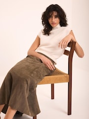 Mint Velvet Green Suede Midi Skirt - Image 6 of 8