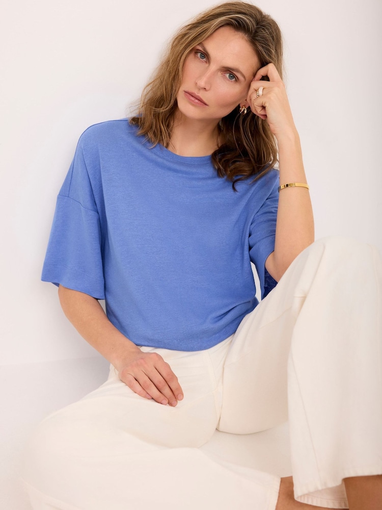 Mint Velvet Blue Linen Blend Boxy T-Shirt - Image 2 of 7 Mint Velvet Blue Linen Blend Boxy T-Shirt - Image 2 of 7