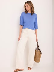 Mint Velvet Blue Linen Blend Boxy T-Shirt - Image 3 of 7