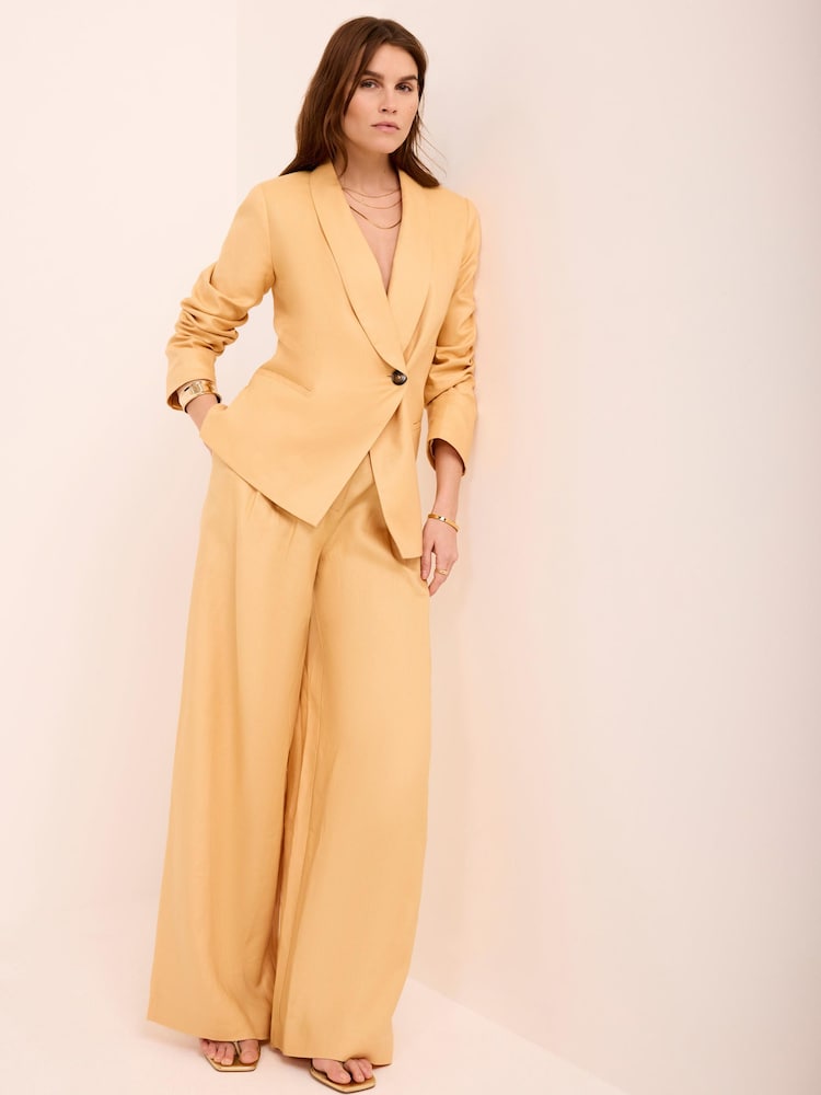 Mint Velvet Yellow Linen Wide Trousers - Image 2 of 7