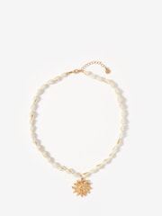 Mint Velvet Gold Tone Shell Statement Sun Charm Necklace - Image 1 of 4