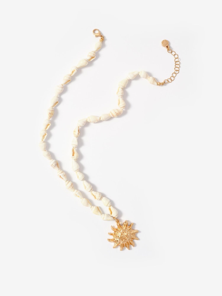 Mint Velvet Gold Tone Shell Statement Sun Charm Necklace - Image 2 of 4 Mint Velvet Gold Tone Shell Statement Sun Charm Necklace - Image 2 of 4