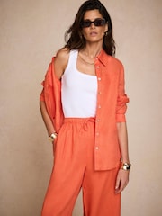 Mint Velvet Orange Linen Sheer Panel Shirt - Image 3 of 8